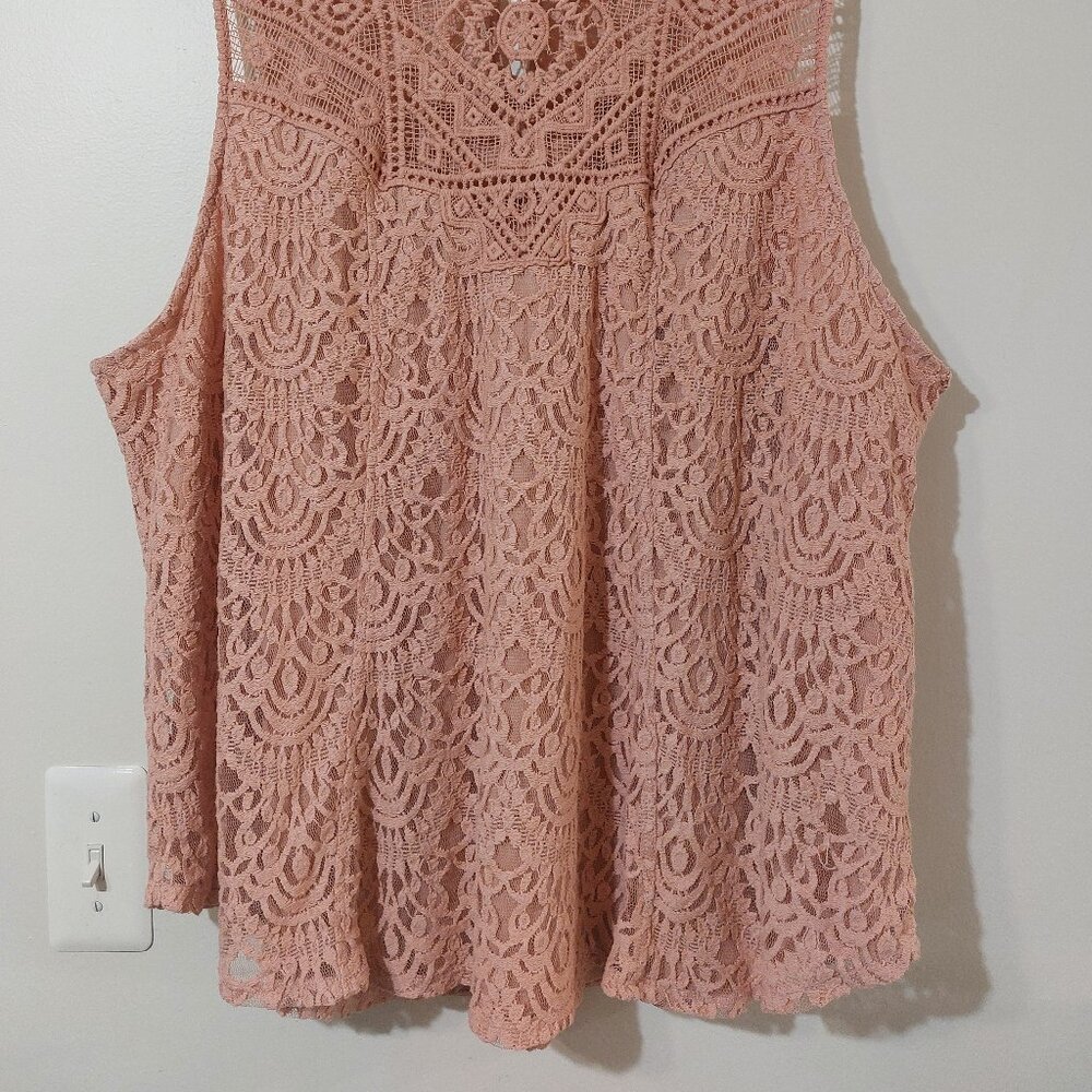 Women's Blush Pink EVRI Boho Crochet Lace Lined Sleeveless Tank Top Size 4X - Picture 2 of 16